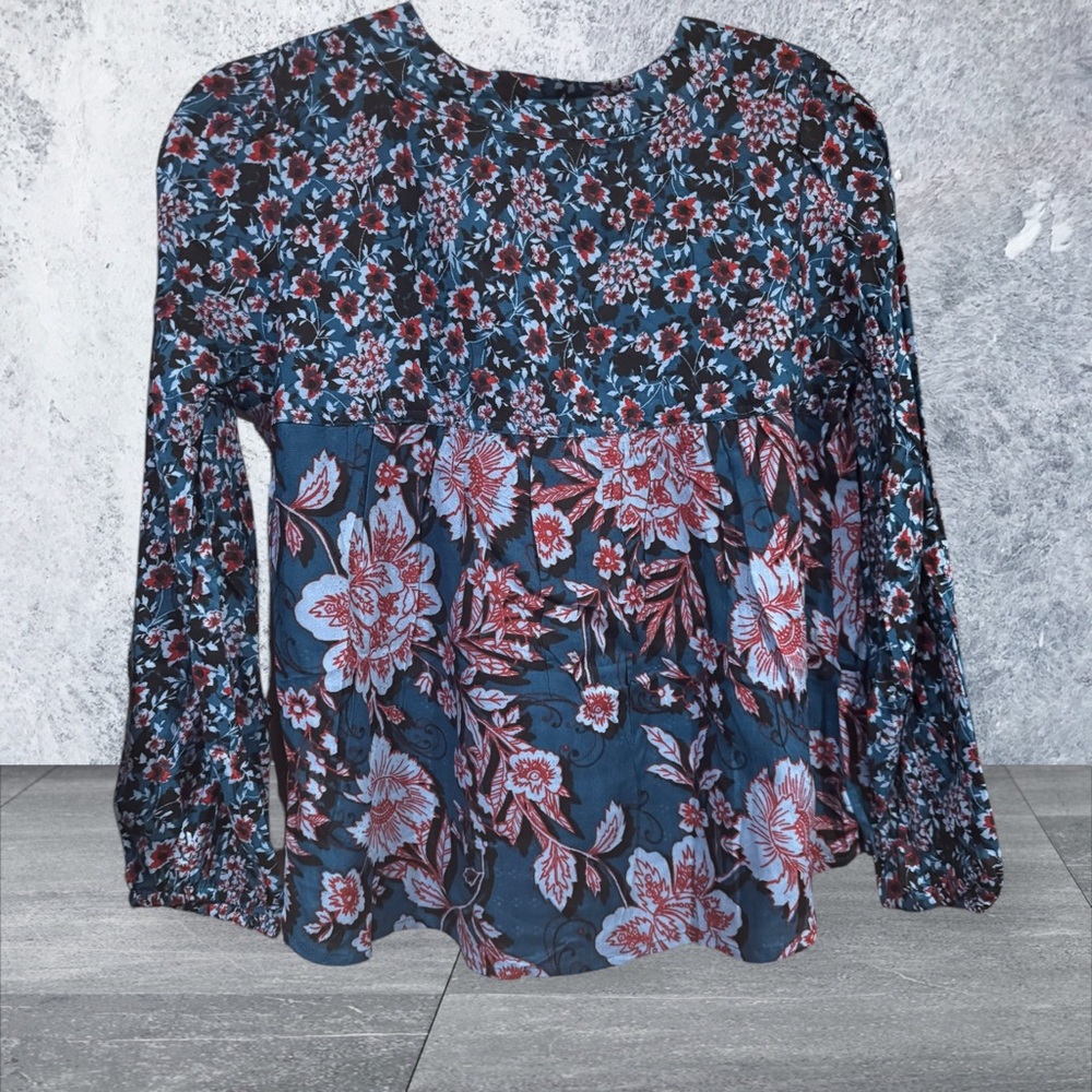 Band of the free Floral Print Women's Top - Blue and Red - Picture 2 of 3